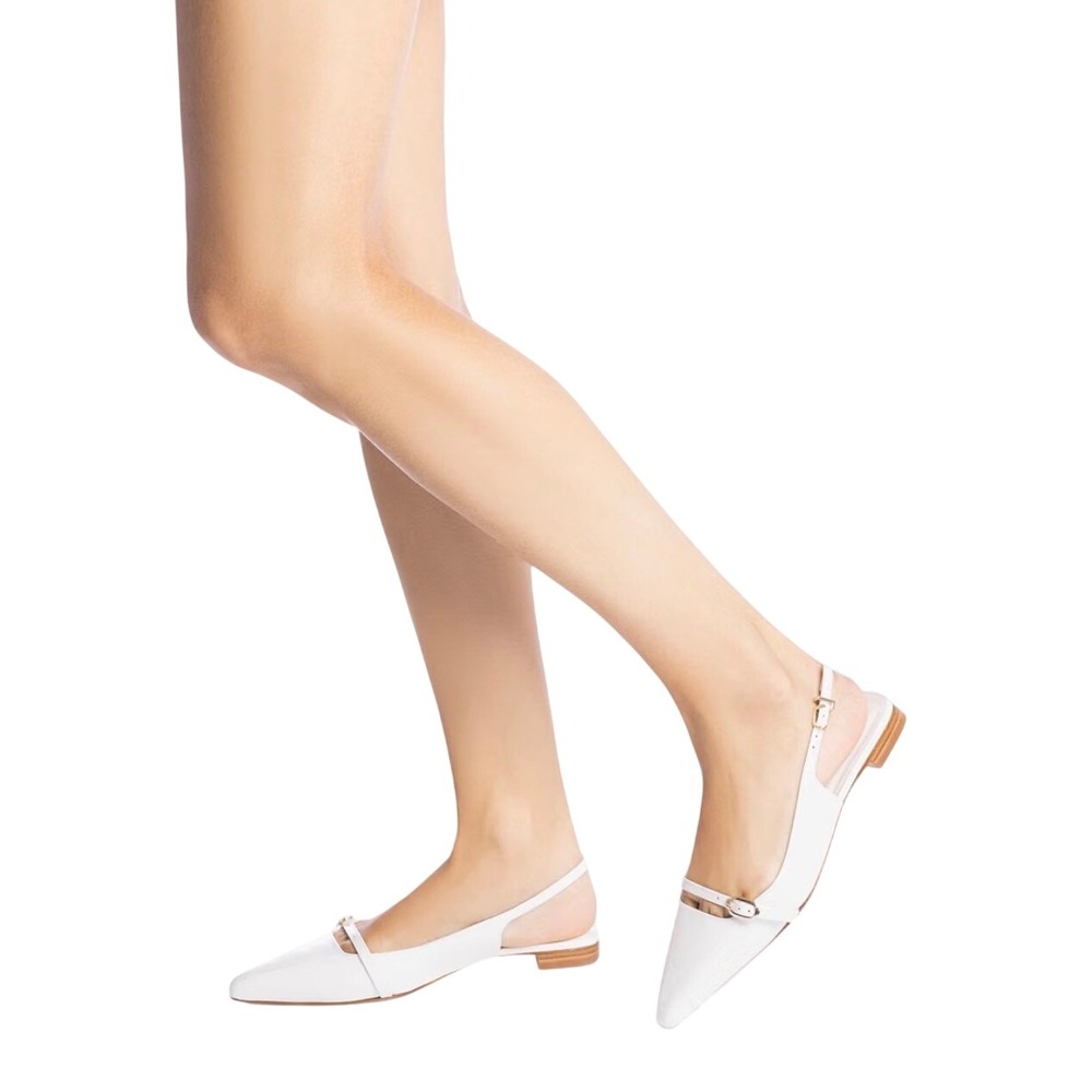 Larroude Ines Flats Slingback Patent Leather Ivory size 9 Wedding Reception NWOB